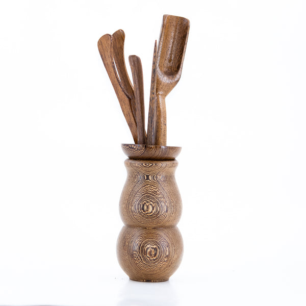 Chinese Cha Dao Natural Wenge Wood Gourd Shape Tea Utensils