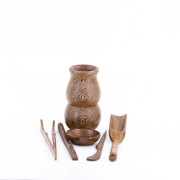 Chinese Cha Dao Natural Wenge Wood Gourd Shape Tea Utensils