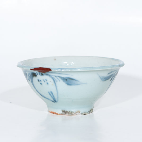 Antique Repaired Porcelain Blue And White Tea Bowl