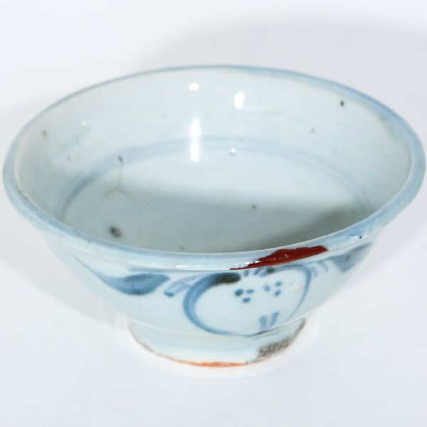 Antique Repaired Porcelain Blue And White Tea Bowl