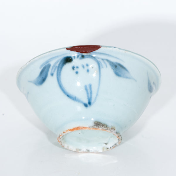 Antique Repaired Porcelain Blue And White Tea Bowl