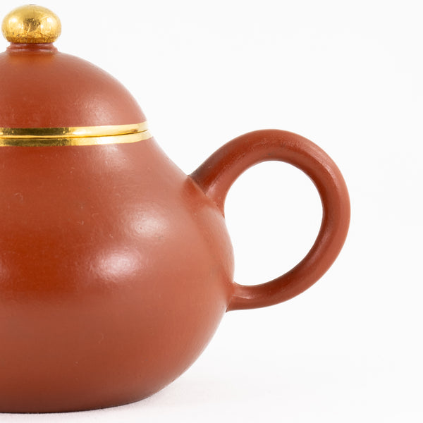 Yixing Zhuni Antique Style Gold Mounted Pear Shape Chinese Teapot