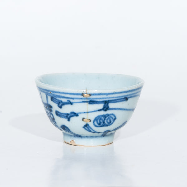 Antique Repaired Porcelain Blue And White Double Happiness Tea Cup