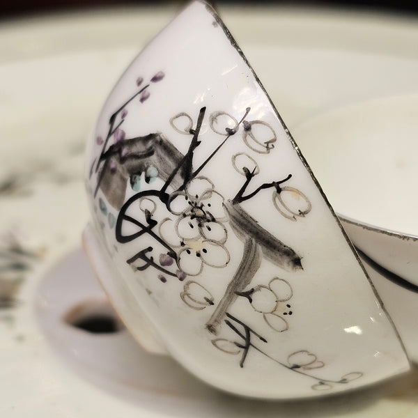Vintage Miniature Porcelain Tea Cup (Orchid and Plum Blossom)