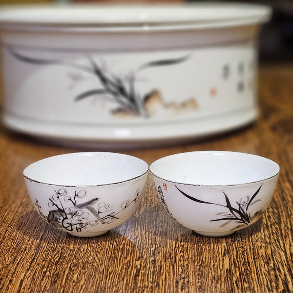 Vintage Miniature Porcelain Tea Cup (Orchid and Plum Blossom)