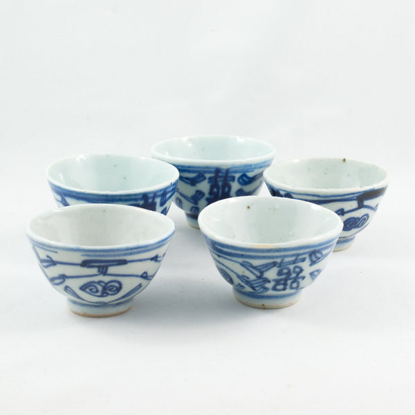 Antique Porcelain Blue And White Double Happiness Tea Cup