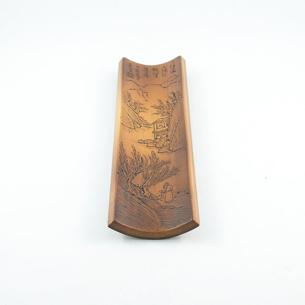 Vintage Bamboo Tea Scoop With Hand-Carved Landscape