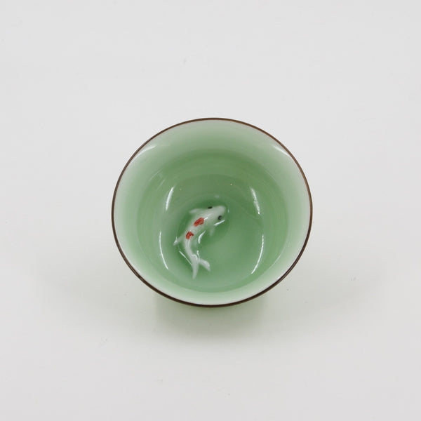 Porcelain Celadon Golden Fish Tea Cup