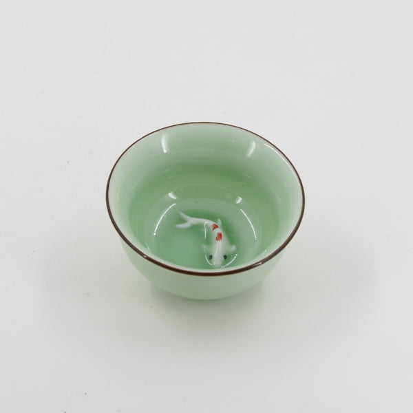 Porcelain Celadon Golden Fish Tea Cup