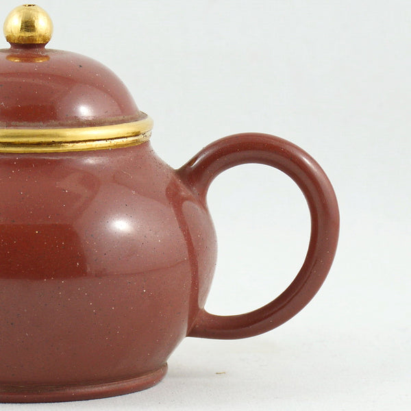 Yixing Gold Mounted Shuimo Polished Pear Shape Chinese Teapot