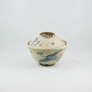 Vintage Blue and White Porcelain Phoenix Design Hand-Painted Gaiwan