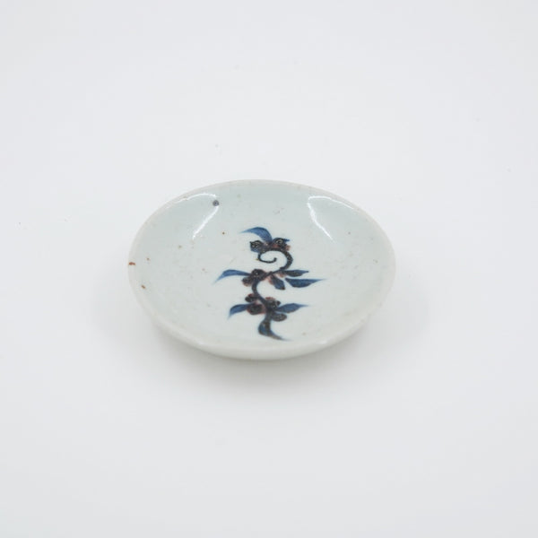Handmade Wood Fired Chinese Antique Style Porcelain Blue Underglaze Red Peach Leaf Saucer