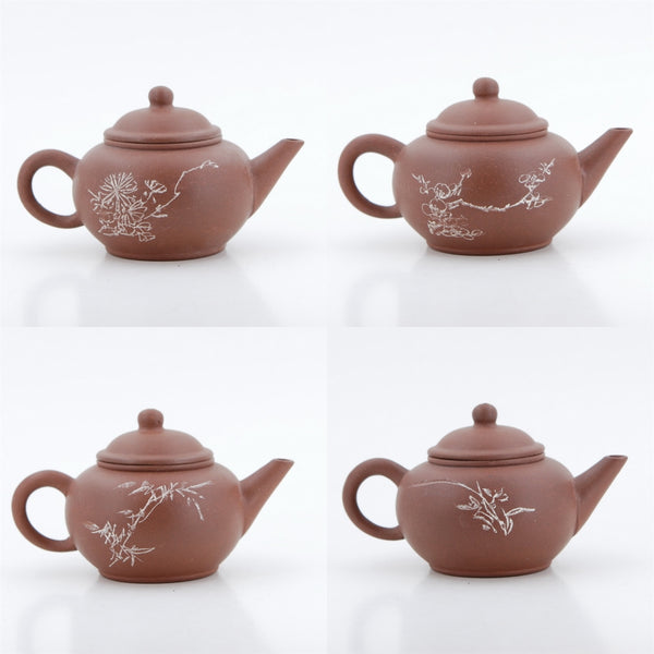 Yixing 1980's Flower and Poem Series Set of 4 Yixing Teapots - Mei Lan Zhu Qu (Plum, Magnolia, Bamboo, Chrysanthemum)