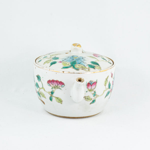 Antique Chinese Famille-Rose Porcelain Flower Design Hand-Painted Teapot