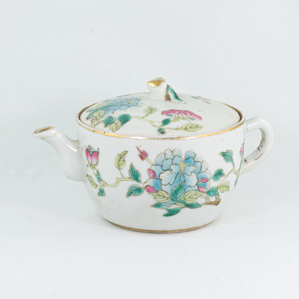 Antique Chinese Famille-Rose Porcelain Flower Design Hand-Painted Teapot