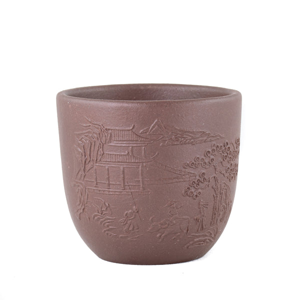 Chinese Yixing Clay Village And Poem Tea Cup