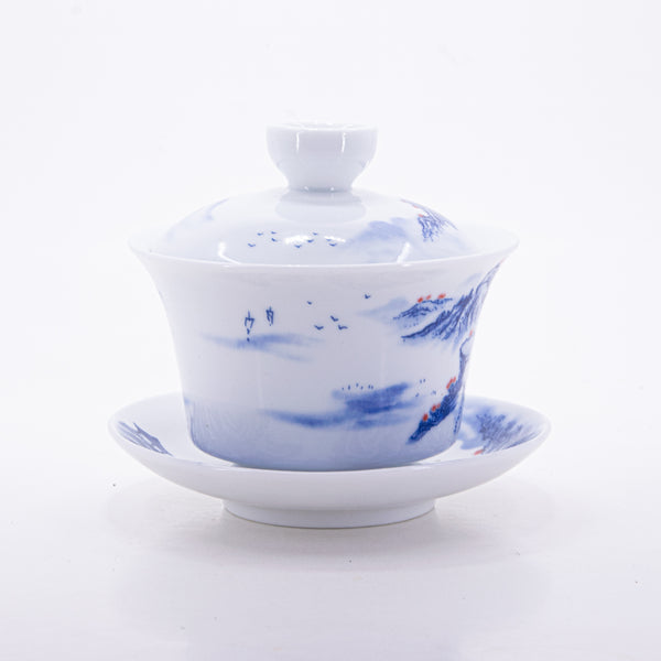 Blue and White Underglaze Red Porcelain Landscape Design Gaiwan #11