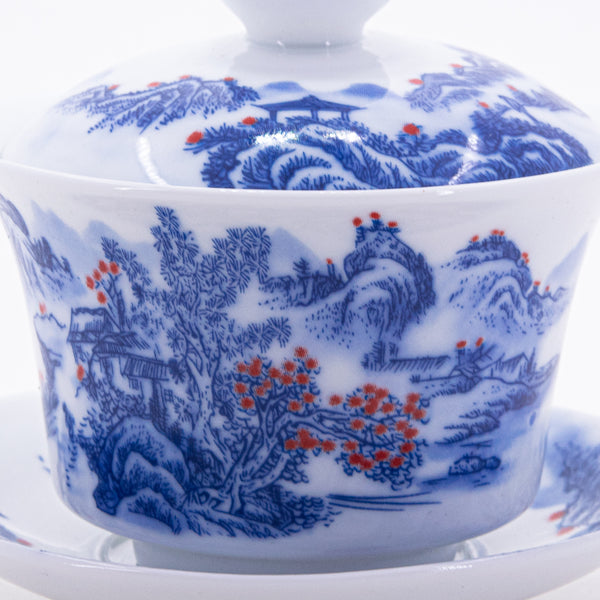 Blue and White Underglaze Red Porcelain Landscape Design Gaiwan #11