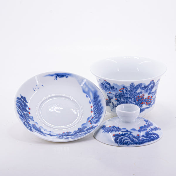 Blue and White Underglaze Red Porcelain Landscape Design Gaiwan #11