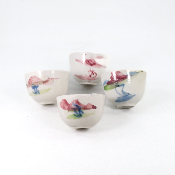 Miniature Antique White Porcelain Flowers Drawing Tea Cup