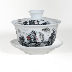 Porcelain Gray Color Landscape Gaiwan