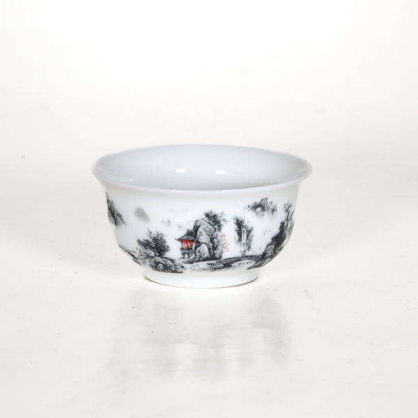 Porcelain Gray Color Landscape Tea Cup