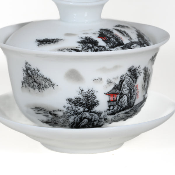 Porcelain Gray Color Landscape Gaiwan