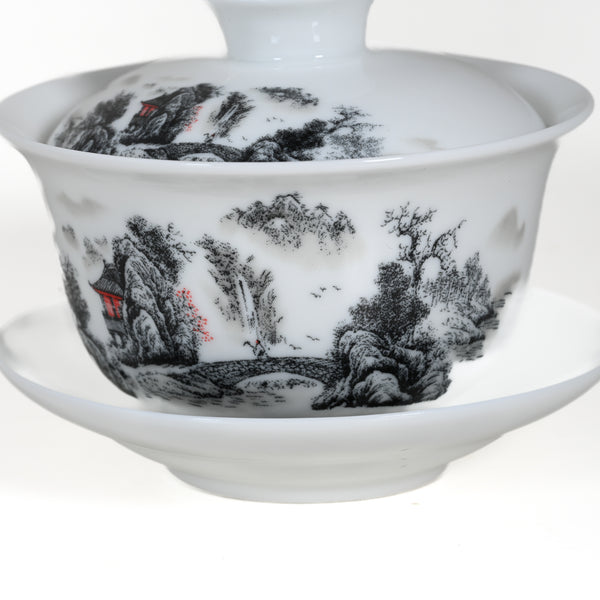 Porcelain Gray Color Landscape Gaiwan