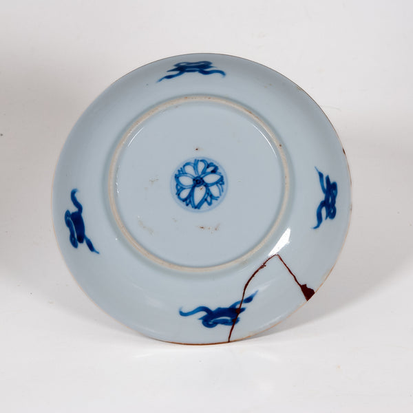Antique Qing Dynasty Repaired Porcelain Literati Plate (Brown Rim)