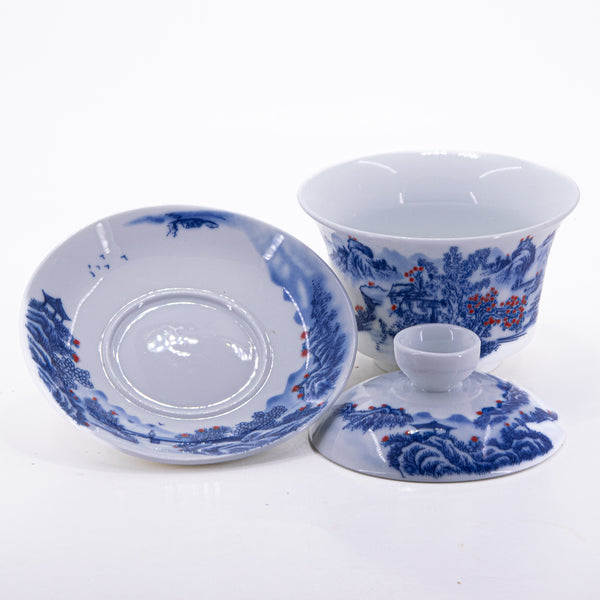 Blue and White Underglaze Red Porcelain Landscape Design Gaiwan #11