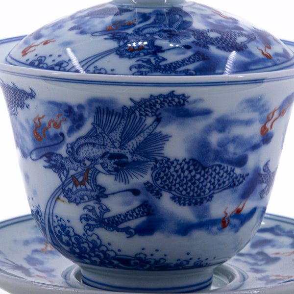 Blue and White Underglaze Red Porcelain Dragon Design Gaiwan #4a