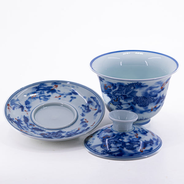 Blue and White Underglaze Red Porcelain Dragon Design Gaiwan #4a