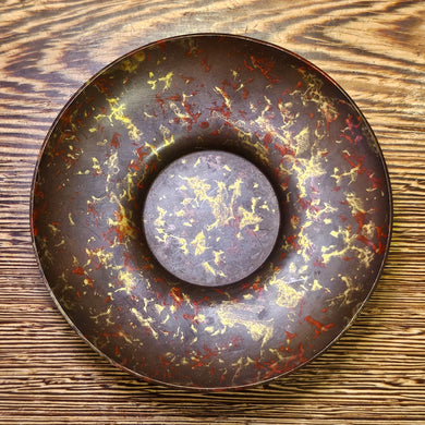 Vintage Style Splatter Gold and Rust-Red Copper Round Saucer