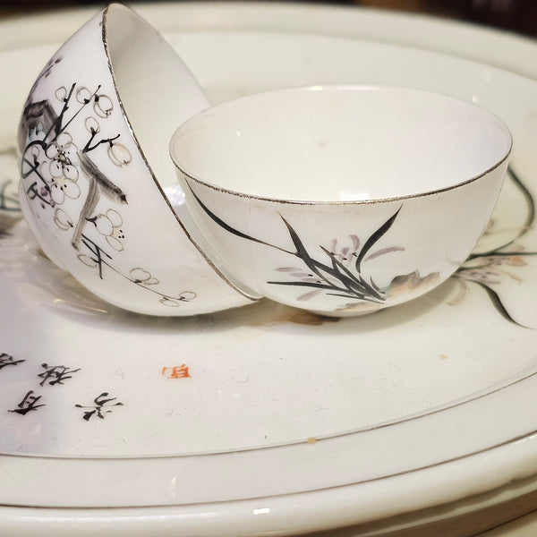 Vintage Miniature Porcelain Tea Cup  (Orchid and Plum Blossom)