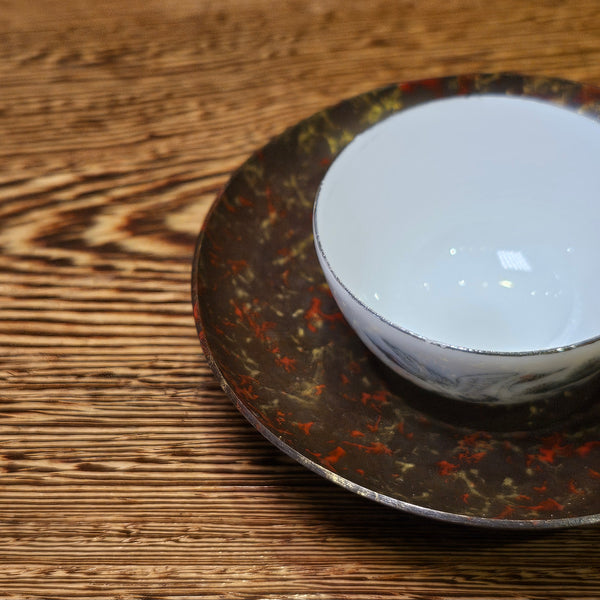 Vintage Style Splatter Gold and Rust-Red Copper Round Saucer