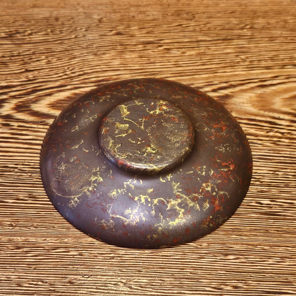 Vintage Style Splatter Gold and Rust-Red Copper Round Saucer