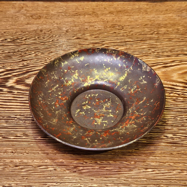 Vintage Style Splatter Gold and Rust-Red Copper Round Saucer