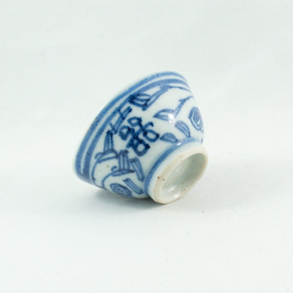 Antique Porcelain Blue And White Double Happiness Tea Cup