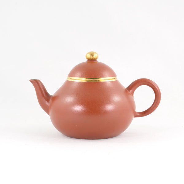 Yixing Zhuni Antique Style Gold Mounted Pear Shape Chinese Teapot