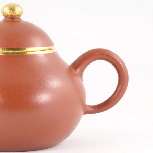 Yixing Zhuni Antique Style Gold Mounted Pear Shape Chinese Teapot