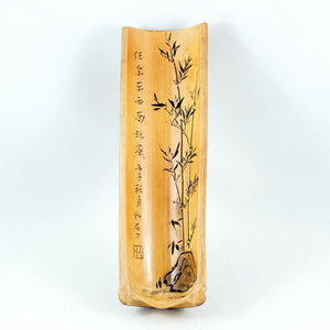Vintage Bamboo Tea Scoop With Hand-Carved Poem, Bamboo and Rock
