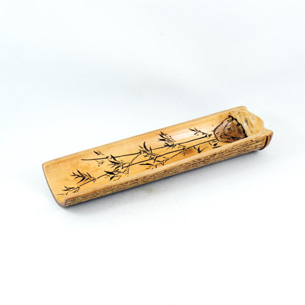 Vintage Bamboo Tea Scoop With Hand-Carved Poem, Bamboo and Rock