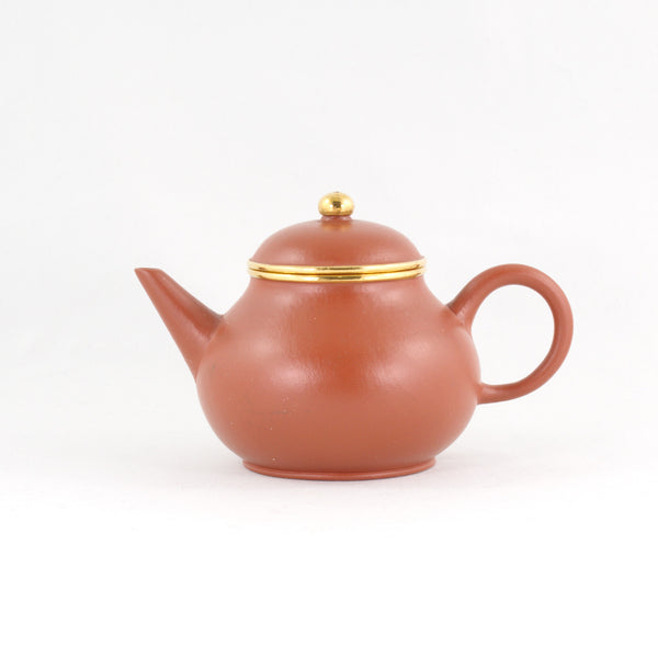 Yixing Small Zhuni Antique Style Gold Mounted Small Pear Shape Chinese Teapot