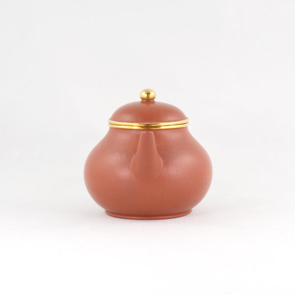Yixing Small Zhuni Antique Style Gold Mounted Small Pear Shape Chinese Teapot
