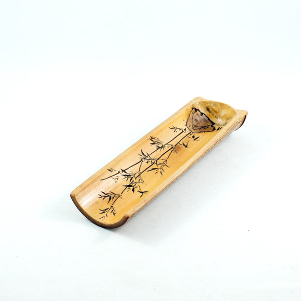 Vintage Bamboo Tea Scoop With Hand-Carved Poem, Bamboo and Rock