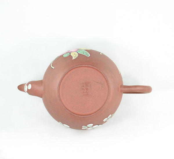 Antique Yixing Glazed Butterfly And Flower Design Chinese Teapot