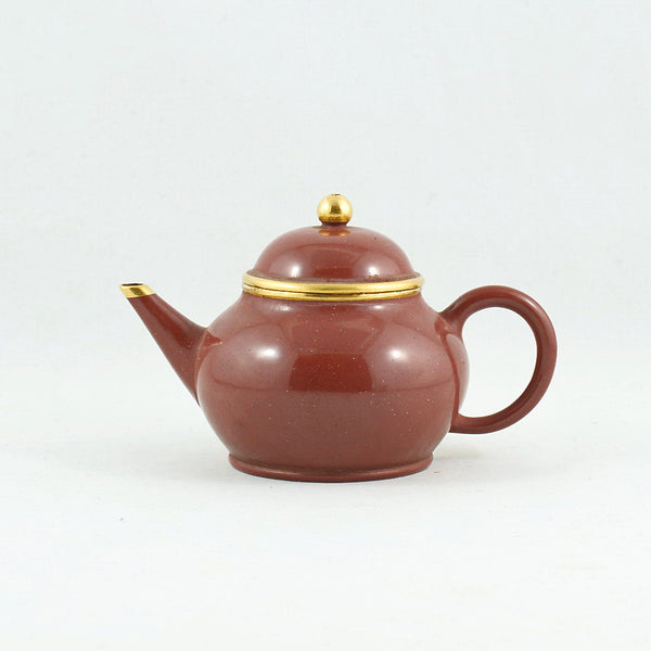 Yixing Gold Mounted Shuimo Polished Pear Shape Chinese Teapot