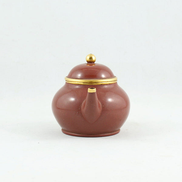Yixing Gold Mounted Shuimo Polished Pear Shape Chinese Teapot