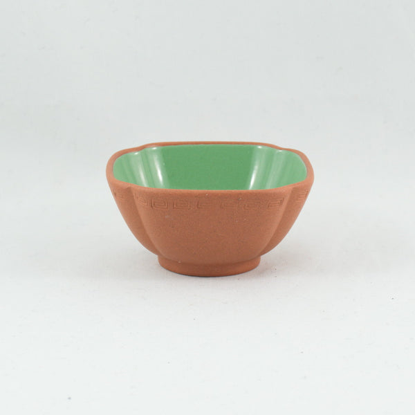 1980's Yixing Clay Green Glazed Petal Shape Tea Cup
