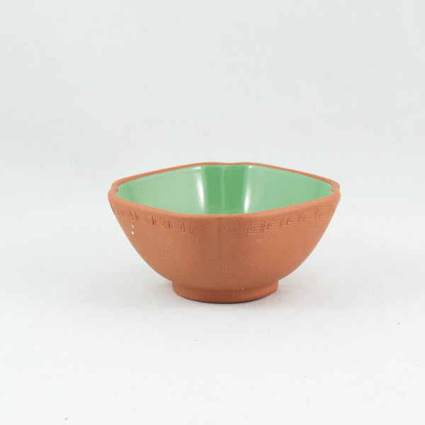 1980's Yixing Clay Green Glazed Petal Shape Tea Cup